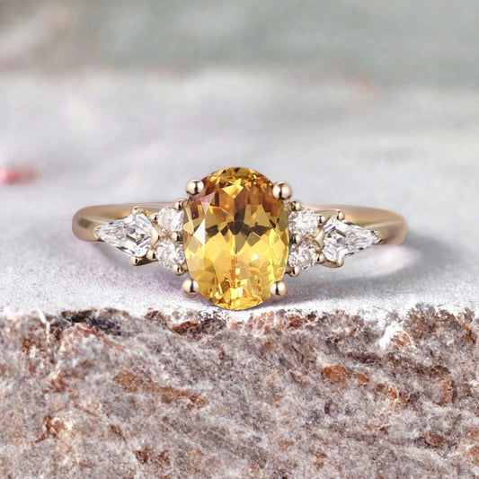 Unique Vintage Citrine Engagement Ring 14K Rose Gold Oval Cut Natural Citrine Wedding Promise Ring Handmade Ring Anniversary Rings For Women