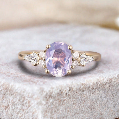 Unique Vintage Pink Sapphire Engagement Ring 14K Rose Gold Oval Cut Natural Pink Sapphire Wedding Promise Ring Handmade Ring Anniversary Rings For Women
