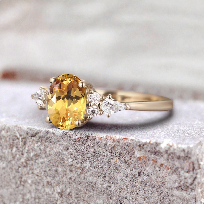 Unique Vintage Citrine Engagement Ring 14K Rose Gold Oval Cut Natural Citrine Wedding Promise Ring Handmade Ring Anniversary Rings For Women