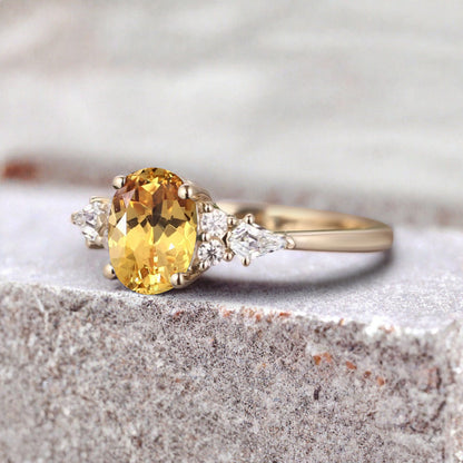 Unique Vintage Citrine Engagement Ring 14K Rose Gold Oval Cut Natural Citrine Wedding Promise Ring Handmade Ring Anniversary Rings For Women