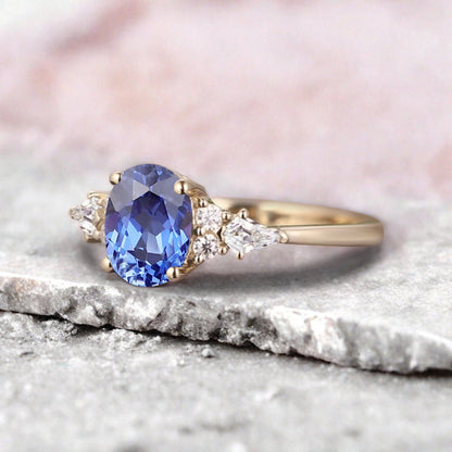 Unique Vintage Blue Topaz Engagement Ring 14K Rose Gold Oval Cut Natural Blue Topaz Wedding Promise Ring Handmade Ring Anniversary Rings For Women