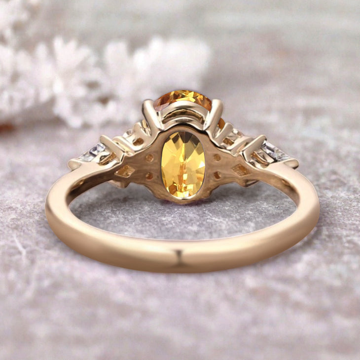 Unique Vintage Citrine Engagement Ring 14K Rose Gold Oval Cut Natural Citrine Wedding Promise Ring Handmade Ring Anniversary Rings For Women