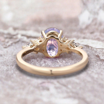Unique Vintage Pink Sapphire Engagement Ring 14K Rose Gold Oval Cut Natural Pink Sapphire Wedding Promise Ring Handmade Ring Anniversary Rings For Women