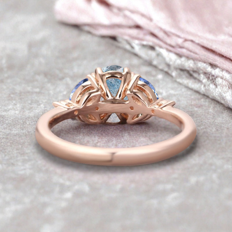 Vintage Oval Labradorite Engagement Ring Unique Blue Topaz Sidestones Oval Gemstone Promise Ring