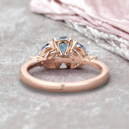 Vintage Oval Labradorite Engagement Ring Unique Blue Topaz Sidestones Oval Gemstone Promise Ring