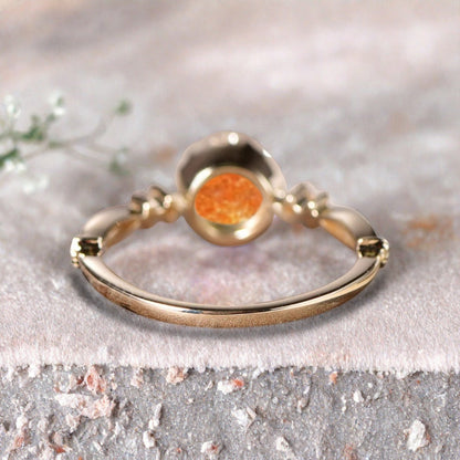 Round Shaped Sunstone Engagement Ring Vintage Gemstone Ring Unique Cluster Ring Rose Gold Ring Promise Wedding Bridal Ring Women