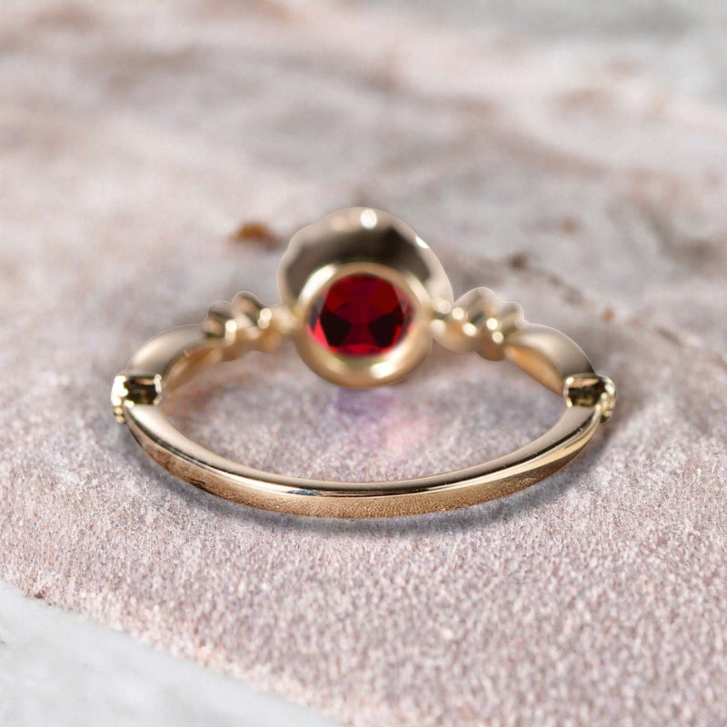 Round Shaped Ruby Engagement Ring Vintage Gemstone July Birthstone Ring Unique Cluster Ring Rose Gold Ring Promise Wedding Bridal Ring Women