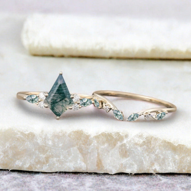 Vintage Birnenform Aquamarin Verlobungsring Set Unikat Versprechen Brautring Set Jubiläumsgeschenk