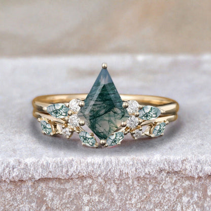 Vintage Birnenform Aquamarin Verlobungsring Set Unikat Versprechen Brautring Set Jubiläumsgeschenk