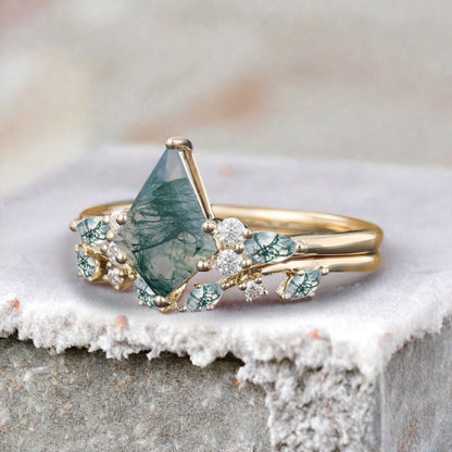 Vintage Birnenform Aquamarin Verlobungsring Set Unikat Versprechen Brautring Set Jubiläumsgeschenk