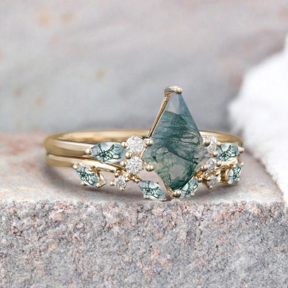 Vintage Birnenform Aquamarin Verlobungsring Set Unikat Versprechen Brautring Set Jubiläumsgeschenk