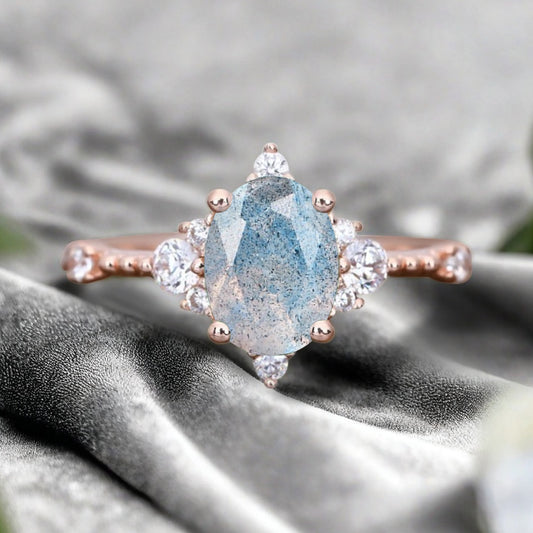 Labradorite Ring Dainty Ring Oval Cut Labradorite Engagement Ring Art Deco Promise Ring Gift For Her