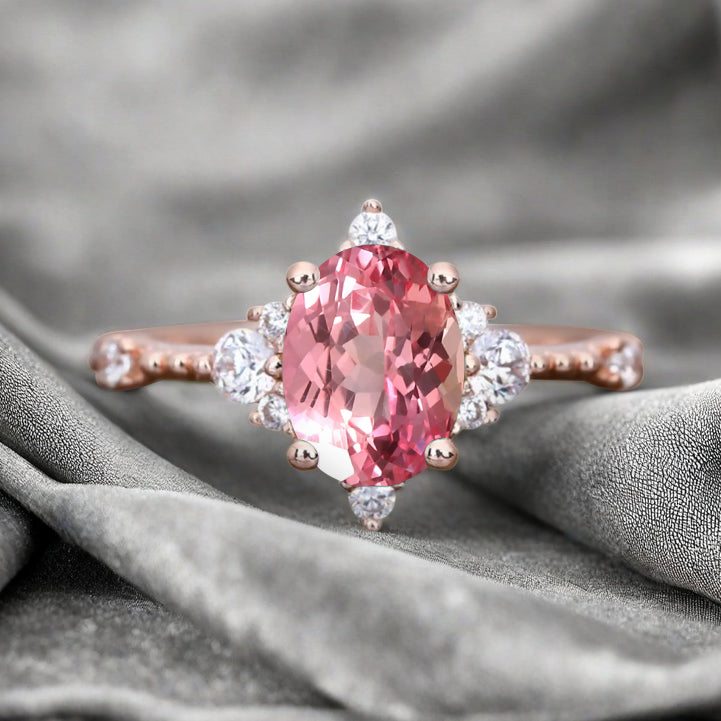 Bague de fiançailles en pierre de soleil ovale, bague de mariage unique en moissanite, cadeau pour elle