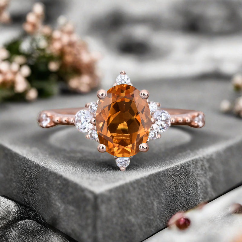Citrine Ring Dainty Ring Oval Cut Citrine Engagement Ring Art Deco Promise Ring Gift For Her