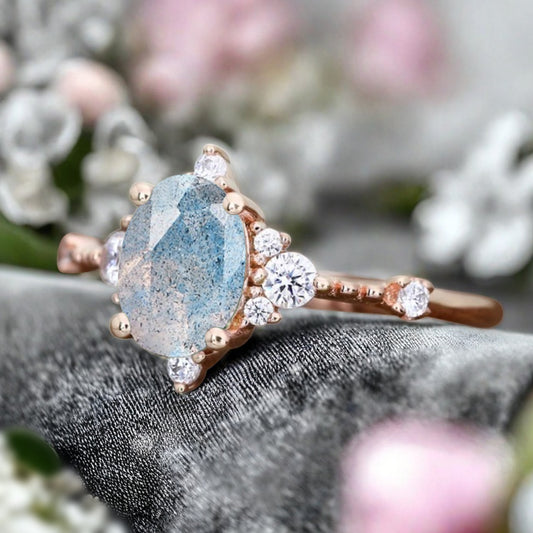 Labradorite Ring Dainty Ring Oval Cut Labradorite Engagement Ring Art Deco Promise Ring Gift For Her