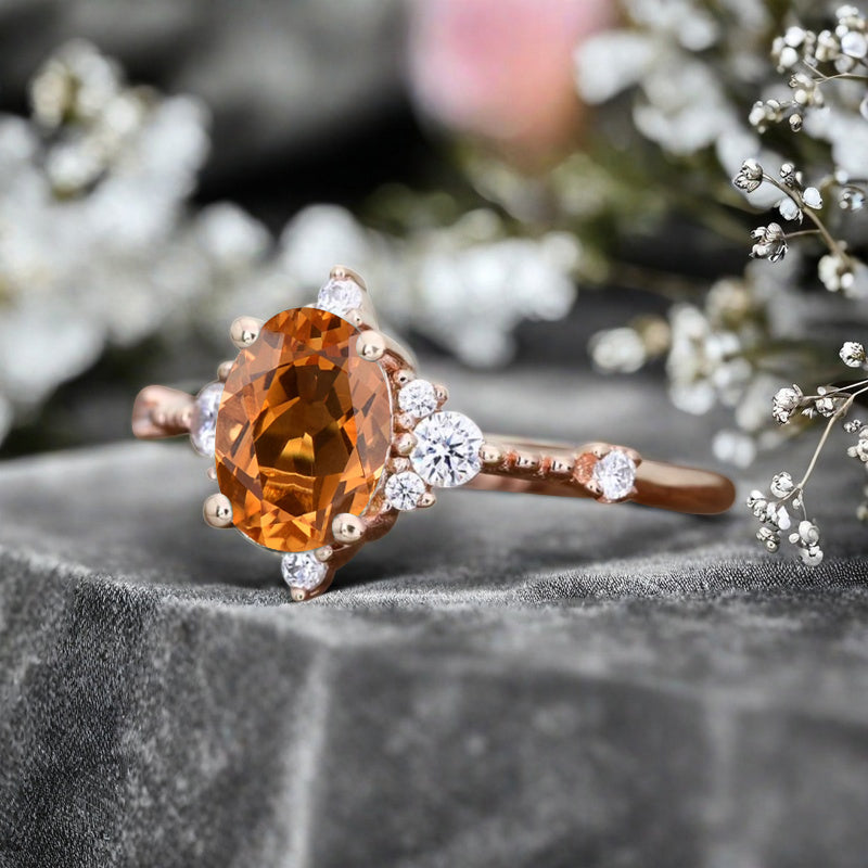 Citrine Ring Dainty Ring Oval Cut Citrine Engagement Ring Art Deco Promise Ring Gift For Her