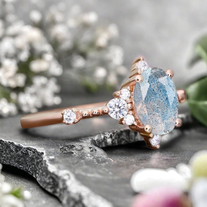 Labradorite Ring Dainty Ring Oval Cut Labradorite Engagement Ring Art Deco Promise Ring Gift For Her