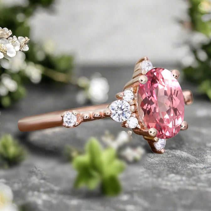 Bague de fiançailles en pierre de soleil ovale, bague de mariage unique en moissanite, cadeau pour elle