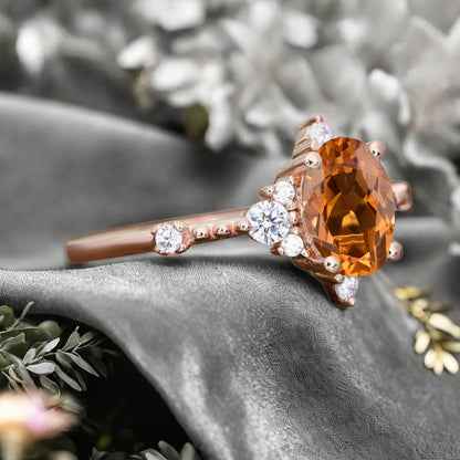 Citrine Ring Dainty Ring Oval Cut Citrine Engagement Ring Art Deco Promise Ring Gift For Her