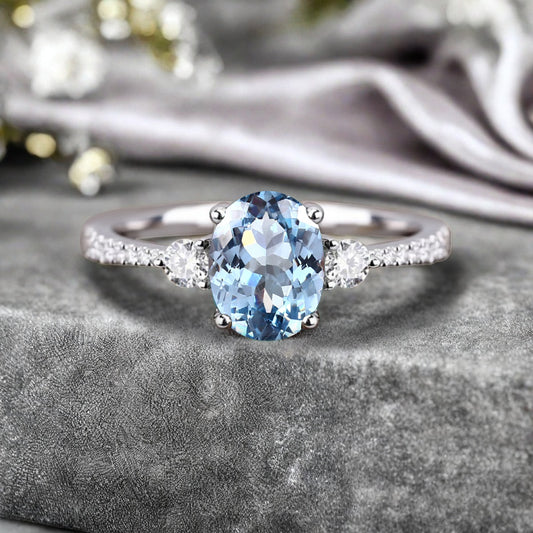 Vintage Oval Cut Aquamarine Ring Unique Aquamarine Engagement Ring Blue Aquamarine Wedding Ring Aquamarine Statement Women Ring Gift For Her