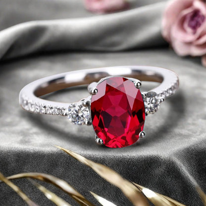 Vintage Oval Cut Ruby Ring Unique Ruby Engagement Ring Scarlet Ruby Wedding Ring Ruby Statement Women Ring Gift For Her