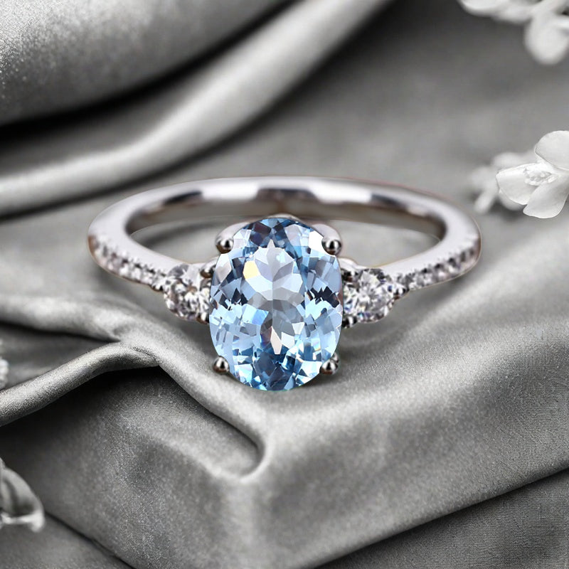 Vintage Oval Cut Aquamarine Ring Unique Aquamarine Engagement Ring Blue Aquamarine Wedding Ring Aquamarine Statement Women Ring Gift For Her