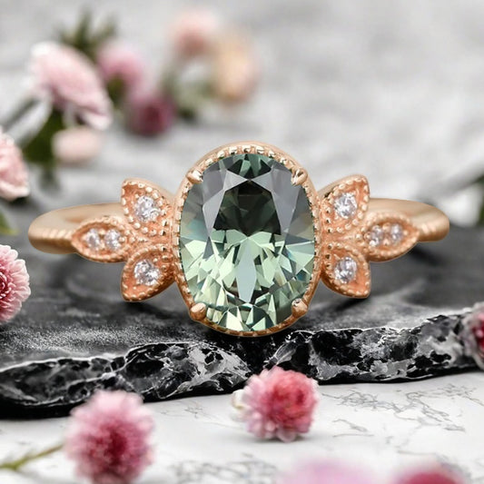 Unique Vintage Oval Cut Tsavorite Ring Solid 18k Rose Gold Ring Handmade Tsavorite Engagement Ring Promise Bridal Ring Anniversary Gift Ver2