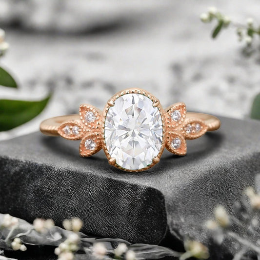 Unique Vintage Oval Cut Moissanite Ring Solid 18k Rose Gold Ring Handmade Moissanite Engagement Ring Promise Bridal Ring Anniversary Gift Ver2