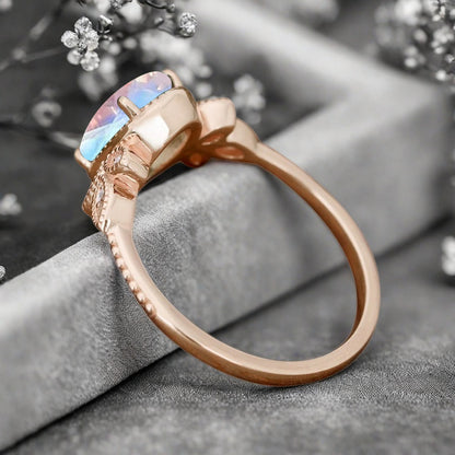 Unique Vintage Oval Cut Moonstone Ring Solid 18k Rose Gold Ring Handmade Moonstone Engagement Ring Promise Bridal Ring Anniversary Gift Ver2