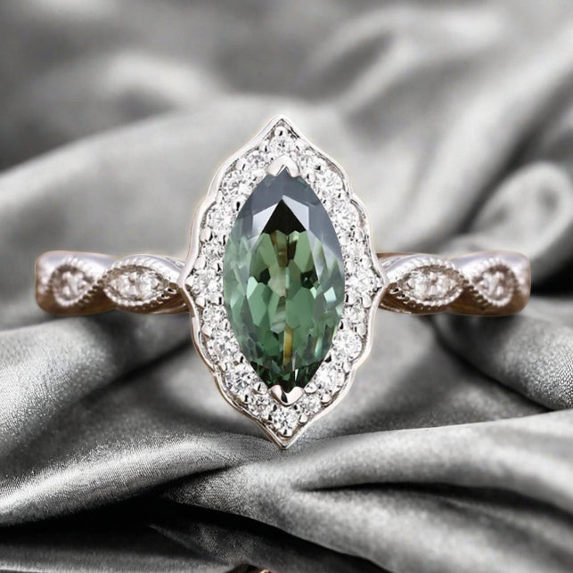 Marquise Tsavorite Engagement Ring Art Deco Tsavorite Wedding Ring Gemstone Bridal Ring 14k Gold Ring Unique Promise Anniversary Gift