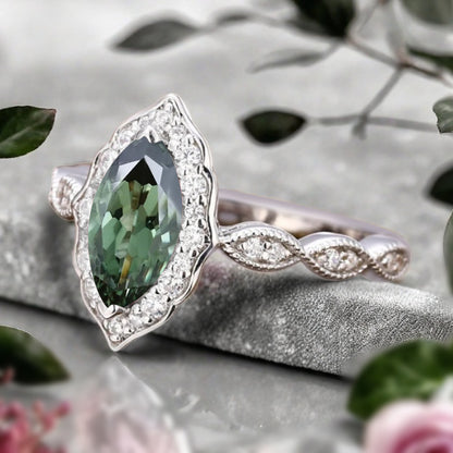Marquise Tsavorite Engagement Ring Art Deco Tsavorite Wedding Ring Gemstone Bridal Ring 14k Gold Ring Unique Promise Anniversary Gift