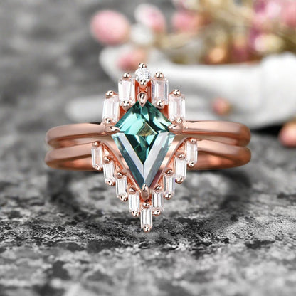 Vintage Birnenform Aquamarin Verlobungsring Set Unikat Versprechen Brautring Set Jubiläumsgeschenk