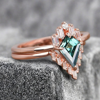 Vintage Birnenform Aquamarin Verlobungsring Set Unikat Versprechen Brautring Set Jubiläumsgeschenk