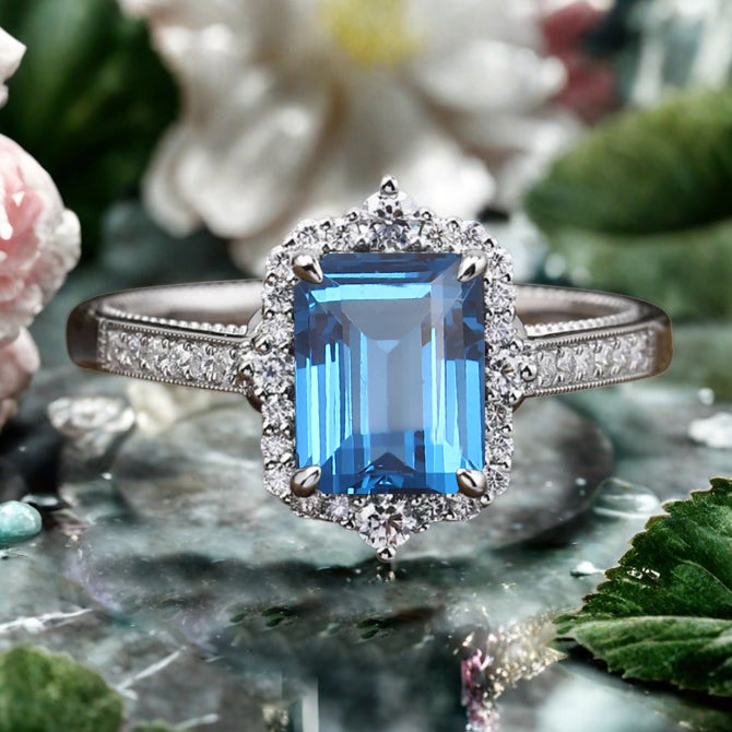 Vintage Birnenform Aquamarin Verlobungsring Set Unikat Versprechen Brautring Set Jubiläumsgeschenk