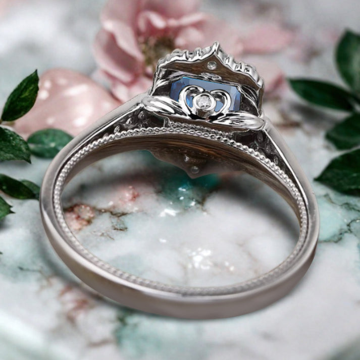 Vintage Birnenform Aquamarin Verlobungsring Set Unikat Versprechen Brautring Set Jubiläumsgeschenk