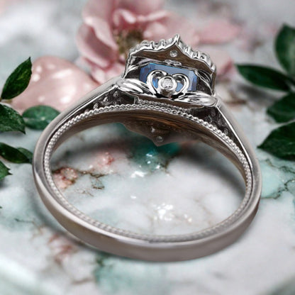 Vintage Birnenform Aquamarin Verlobungsring Set Unikat Versprechen Brautring Set Jubiläumsgeschenk