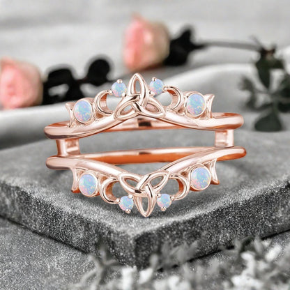 Unique Opal Wedding Ring Curved Enhancer White Opal Wedding Band Vintage Stacking Band Unique Matching Ring Promise Anniversary Gift For Her