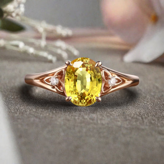 Oval Cut Citrine Engagement Ring Vintage Unique Rose Gold Yellow Agate Wedding Ring Handmade Bridal Promise Ring Anniversary Gift Ring