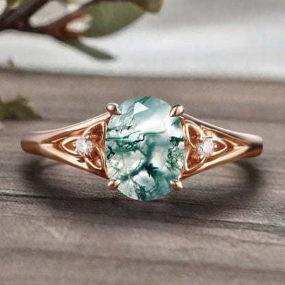 Vintage Oval Mondstein Verlobungsring Unikat Opal Moissanit Versprechensring