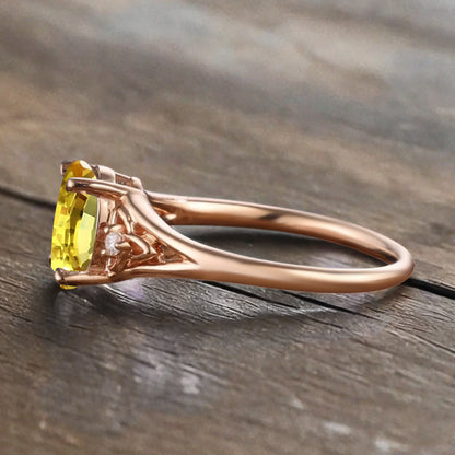 Oval Cut Citrine Engagement Ring Vintage Unique Rose Gold Yellow Agate Wedding Ring Handmade Bridal Promise Ring Anniversary Gift Ring