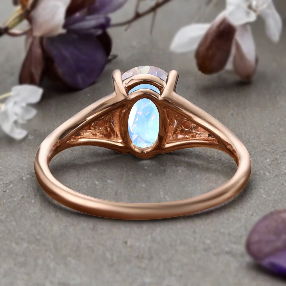 Oval Cut Moonstone Engagement Ring Vintage Unique Rose Gold Blue-White Agate Wedding Ring Handmade Bridal Promise Ring Anniversary Gift Ring