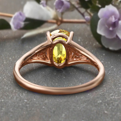 Oval Cut Citrine Engagement Ring Vintage Unique Rose Gold Yellow Agate Wedding Ring Handmade Bridal Promise Ring Anniversary Gift Ring