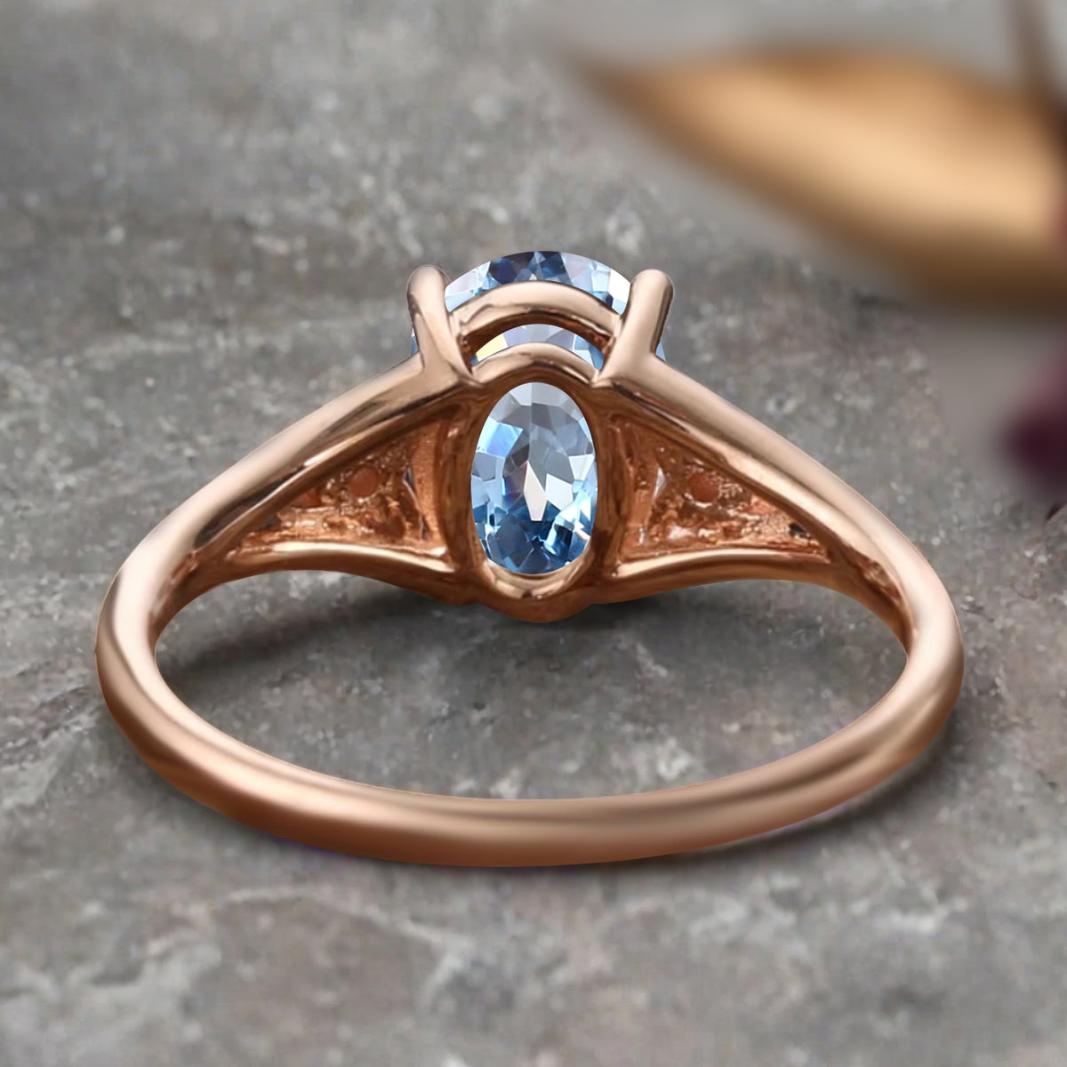 Oval Cut Aquamarine Engagement Ring Vintage Unique Rose Gold Blue Agate Wedding Ring Handmade Bridal Promise Ring Anniversary Gift Ring