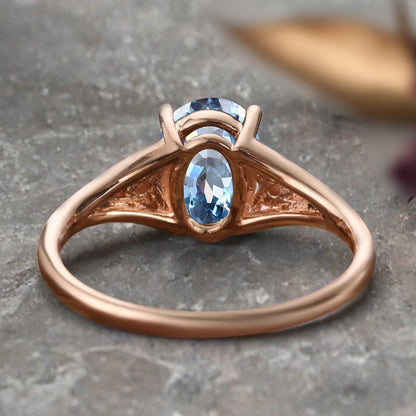 Oval Cut Aquamarine Engagement Ring Vintage Unique Rose Gold Blue Agate Wedding Ring Handmade Bridal Promise Ring Anniversary Gift Ring