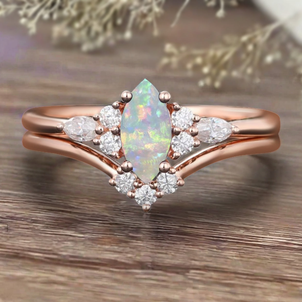 Bague de fiançailles vintage ovale en pierre de lune, bague de promesse unique en opale et moissanite