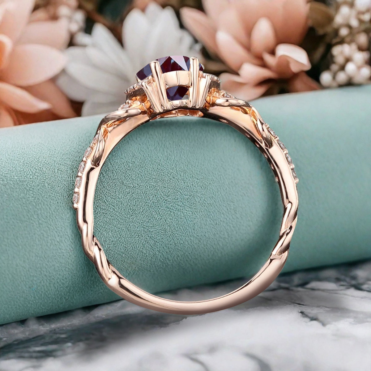 Vintage Alexandrite Ring Unique Pear Cut Engagement Moissanite Cluster Wedding Promise Ring For Women Delicate Gemstone Ring