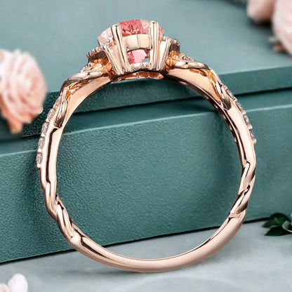 Vintage Pink Sapphire Ring Unique Pear Cut Engagement Moissanite Cluster Wedding Promise Ring For Women Delicate Gemstone Ring