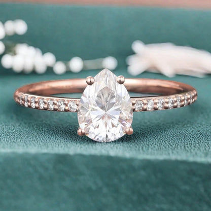 Unique Pear Cut Moissanite Engagement Ring Vintage White Agate Wedding Ring Delicate Moissanite Ring Moissanite Cluster Ring For Women