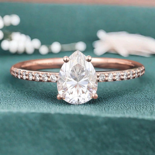 Unique Pear Cut Moissanite Engagement Ring Vintage White Agate Wedding Ring Delicate Moissanite Ring Moissanite Cluster Ring For Women