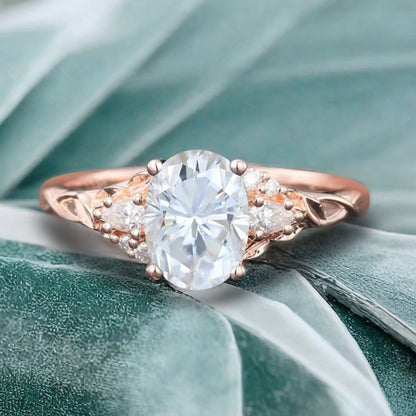 Vintage Oval Cut Moissanite Engagement Ring Unique Moissanite Wedding Ring Art Deco Rose Gold Ring Dainty Bridal Ring Anniversary Gift Ring